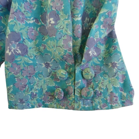 Laura Ashley Vintage Midi Blue Purple Floral Pleated Full Skirt Puff Sleeve Zip - Picture 7 of 11